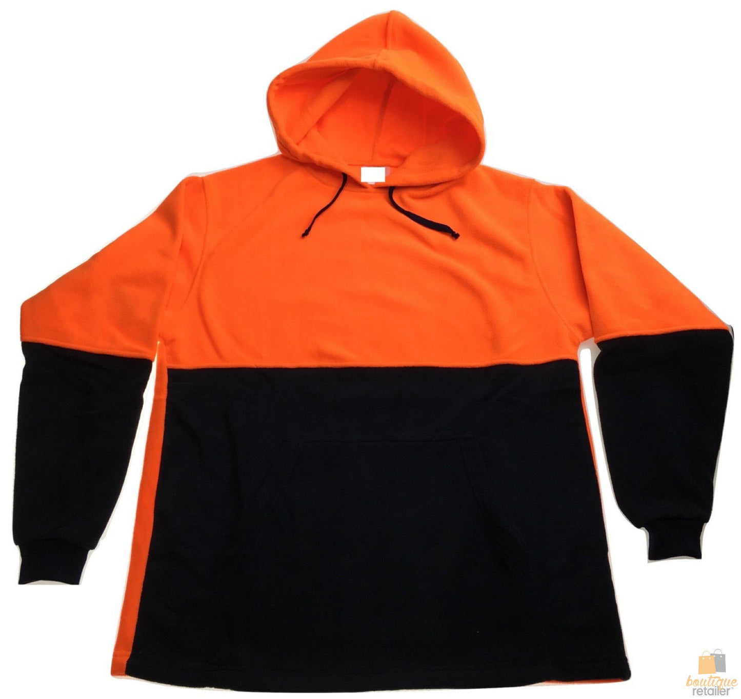 HI VIS POLAR FLEECE HOODIE Jumper Safety Workwear Fleecy Jacket Unisex - Orange - L