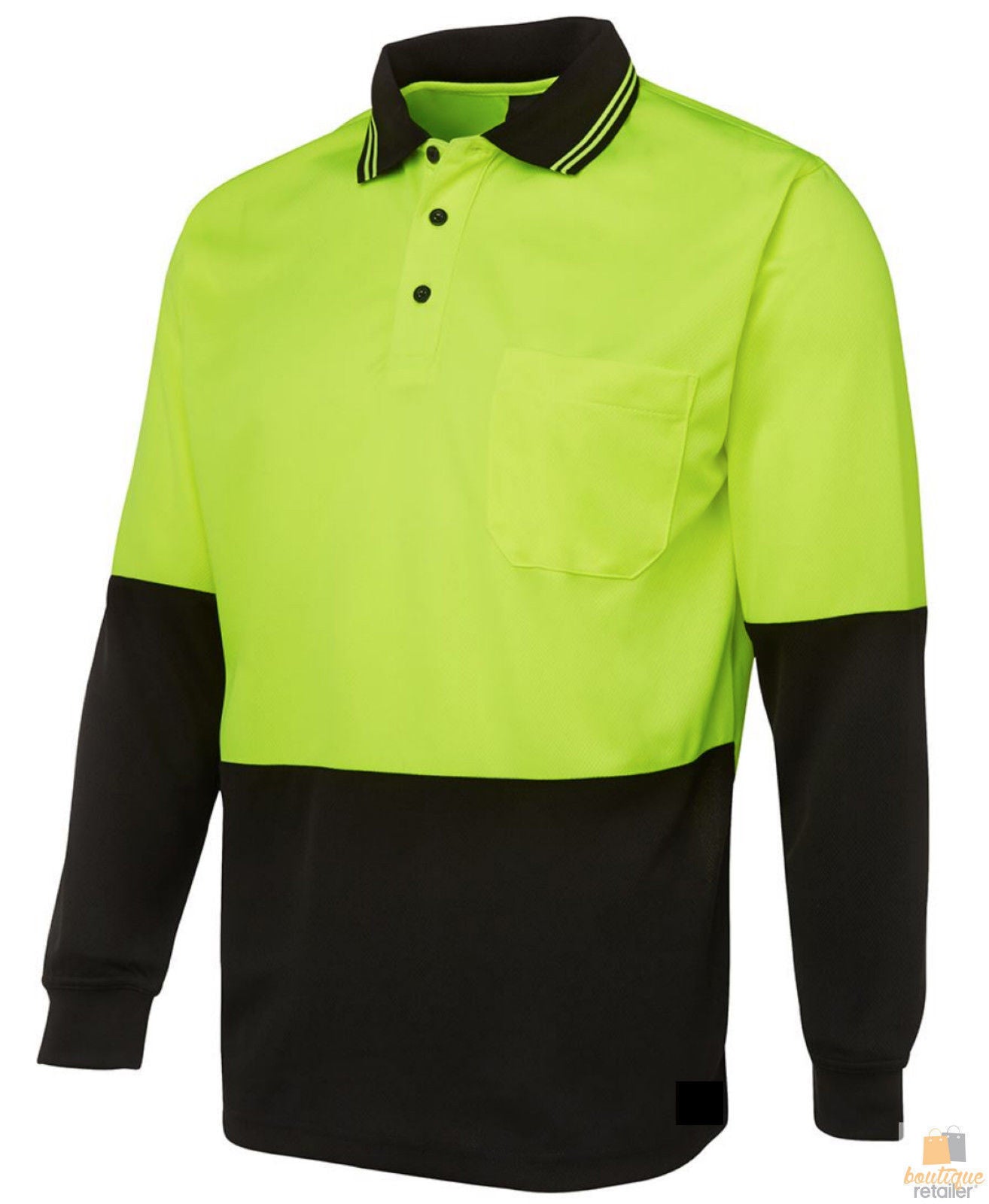 HI VIS LONG SLEEVE POLO SHIRT Top Safety Workwear Fluro Breathable Dry WB - Yellow - XL