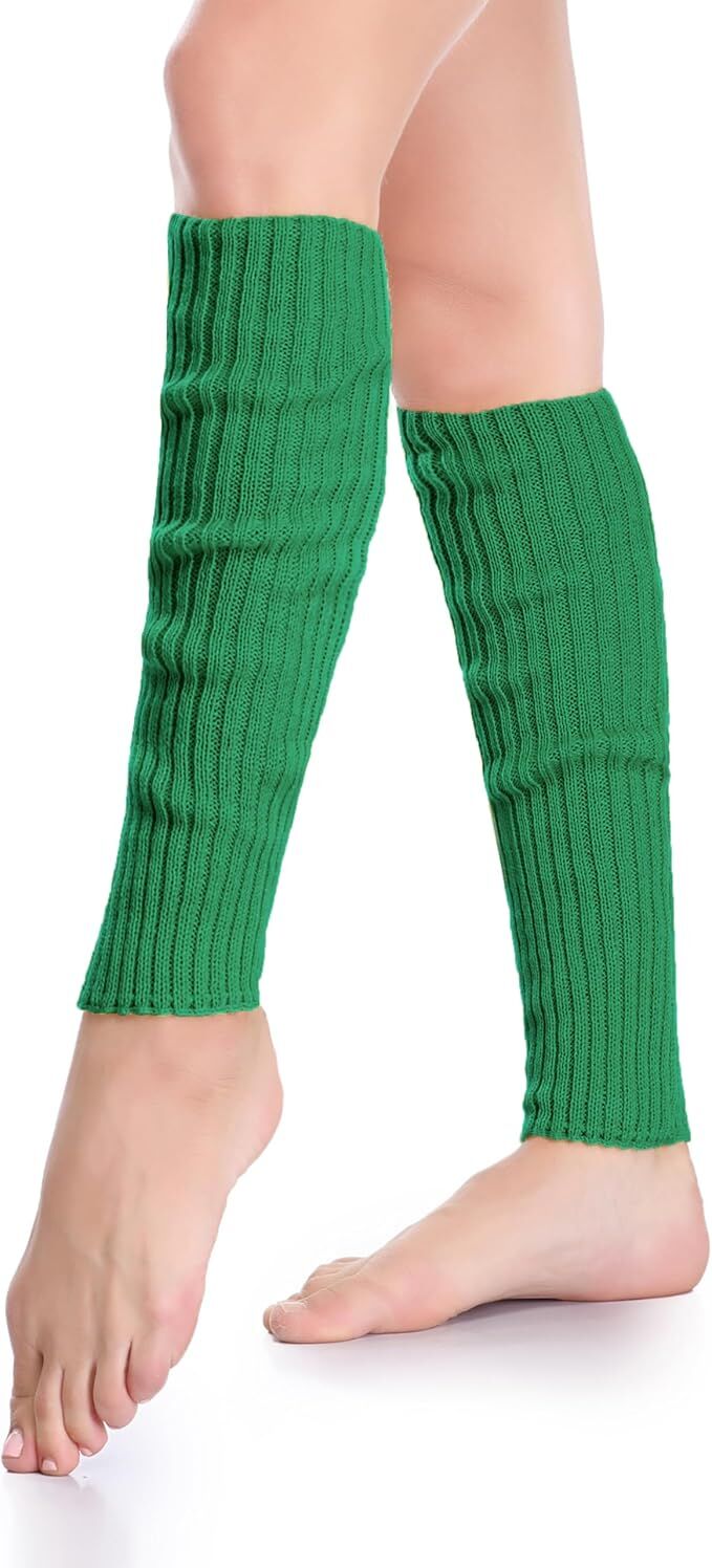 Pair of Womens Leg Warmers Disco Winter Knit Dance Party Crochet Legging Socks Costume - Green