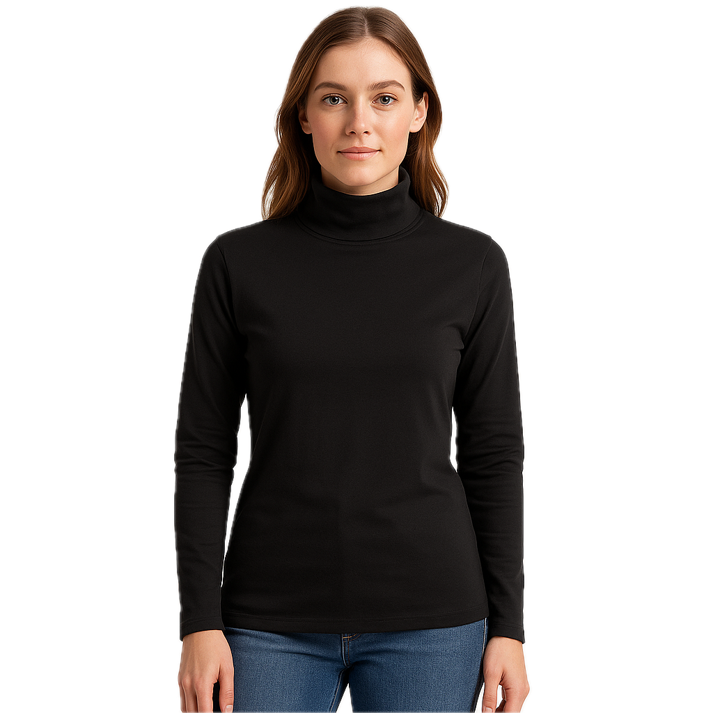 Ladies SKIVVY Womens Long Sleeve Plain Top Warm Turtleneck Cotton High Neck - Black - XL