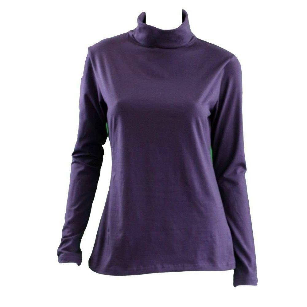 Ladies SKIVVY Womens Long Sleeve Plain Top Warm Turtleneck Cotton High Neck - Plum - X-Small