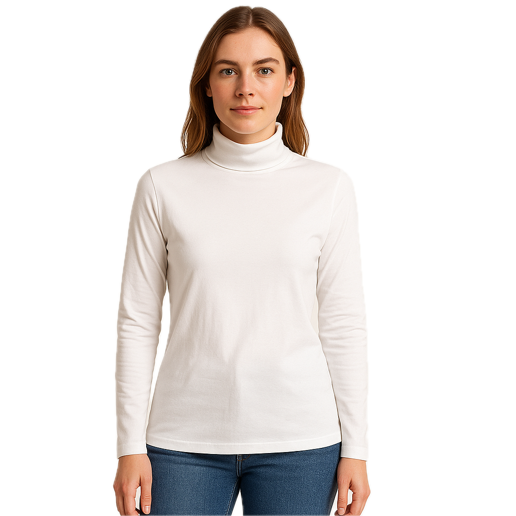 Ladies SKIVVY Womens Long Sleeve Plain Top Warm Turtleneck Cotton High Neck - White - M