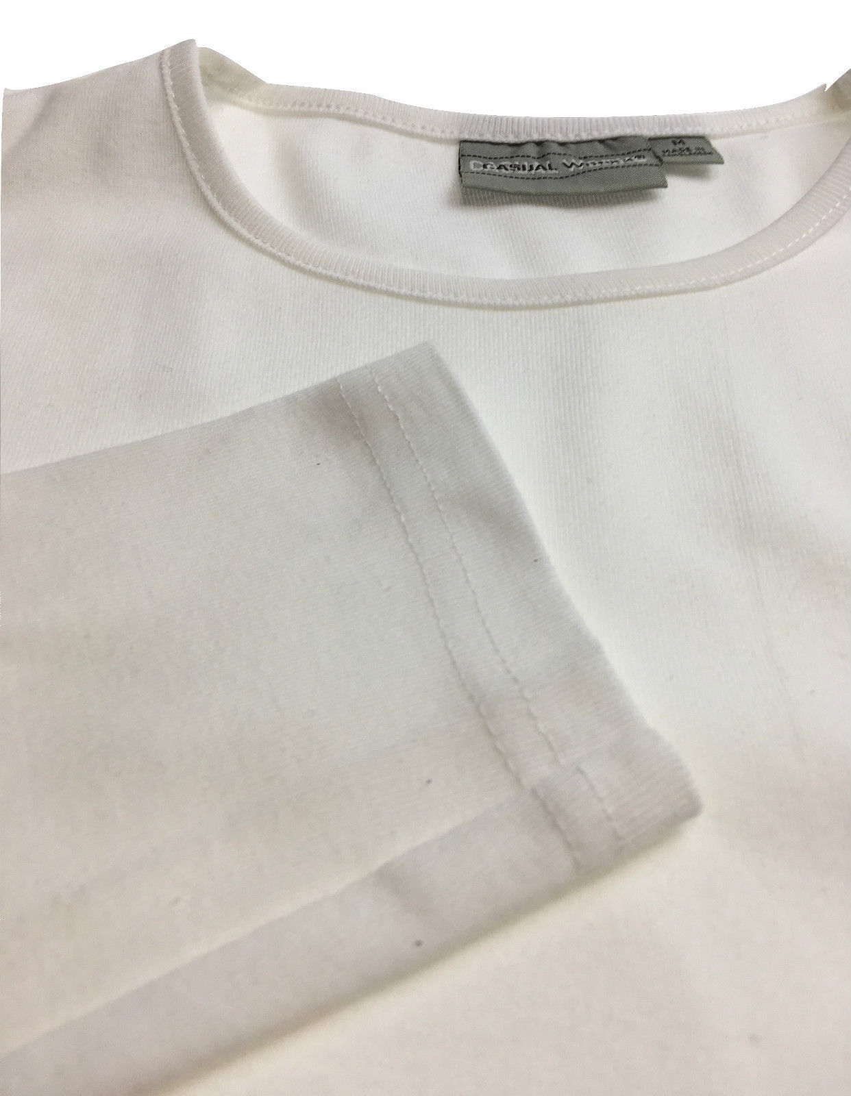 Mens 100% COTTON PLAIN LONG SLEEVE TOP Basic T Shirt Tee Slim Fitted Style - White - XL