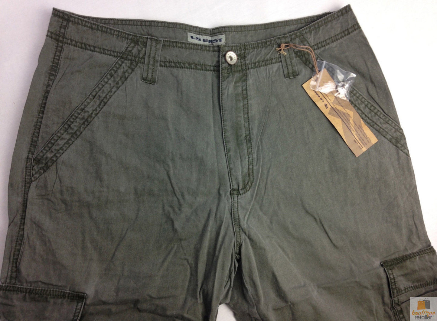 Mens 3/4 CARGO SHORTS Long Pants 100% COTTON Army Military Combat Summer - Olive (Washed Look) - Small (30"")