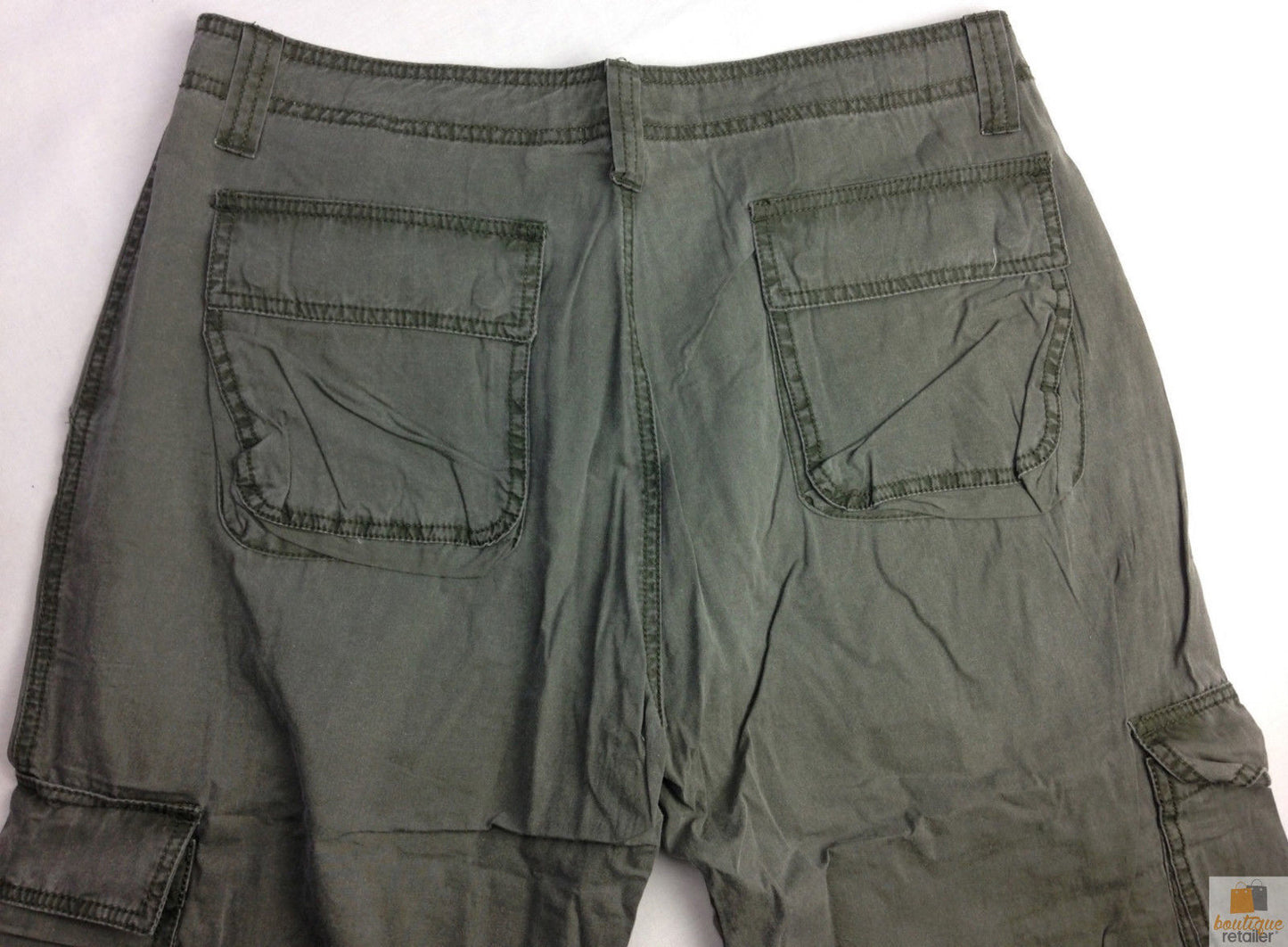 Mens 3/4 CARGO SHORTS Long Pants 100% COTTON Army Military Combat Summer - Olive (Washed Look) - Small (30"")