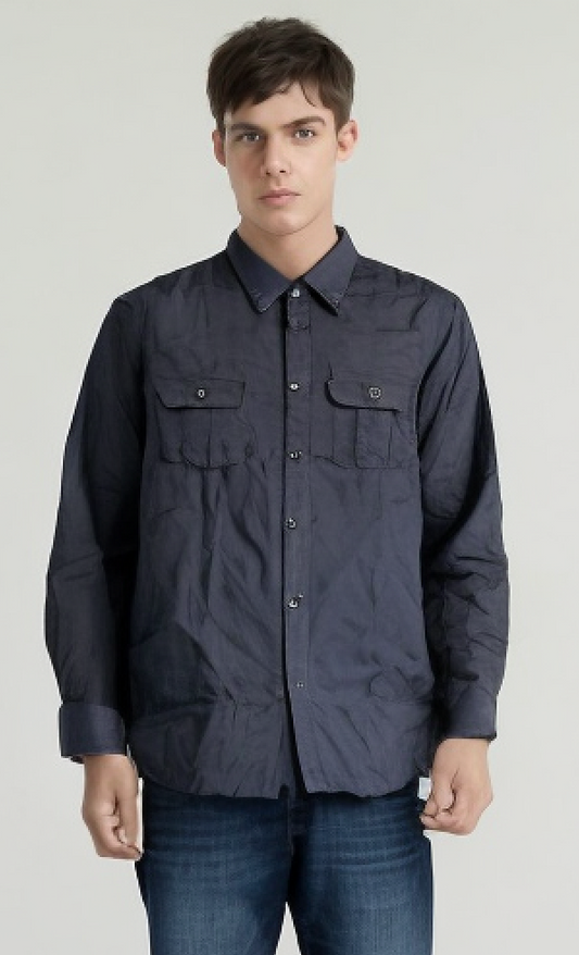 Mens Plain Slim 100% Cotton Long Sleeve Shirt Button Up Stylish Business Casual - Anthracite - M