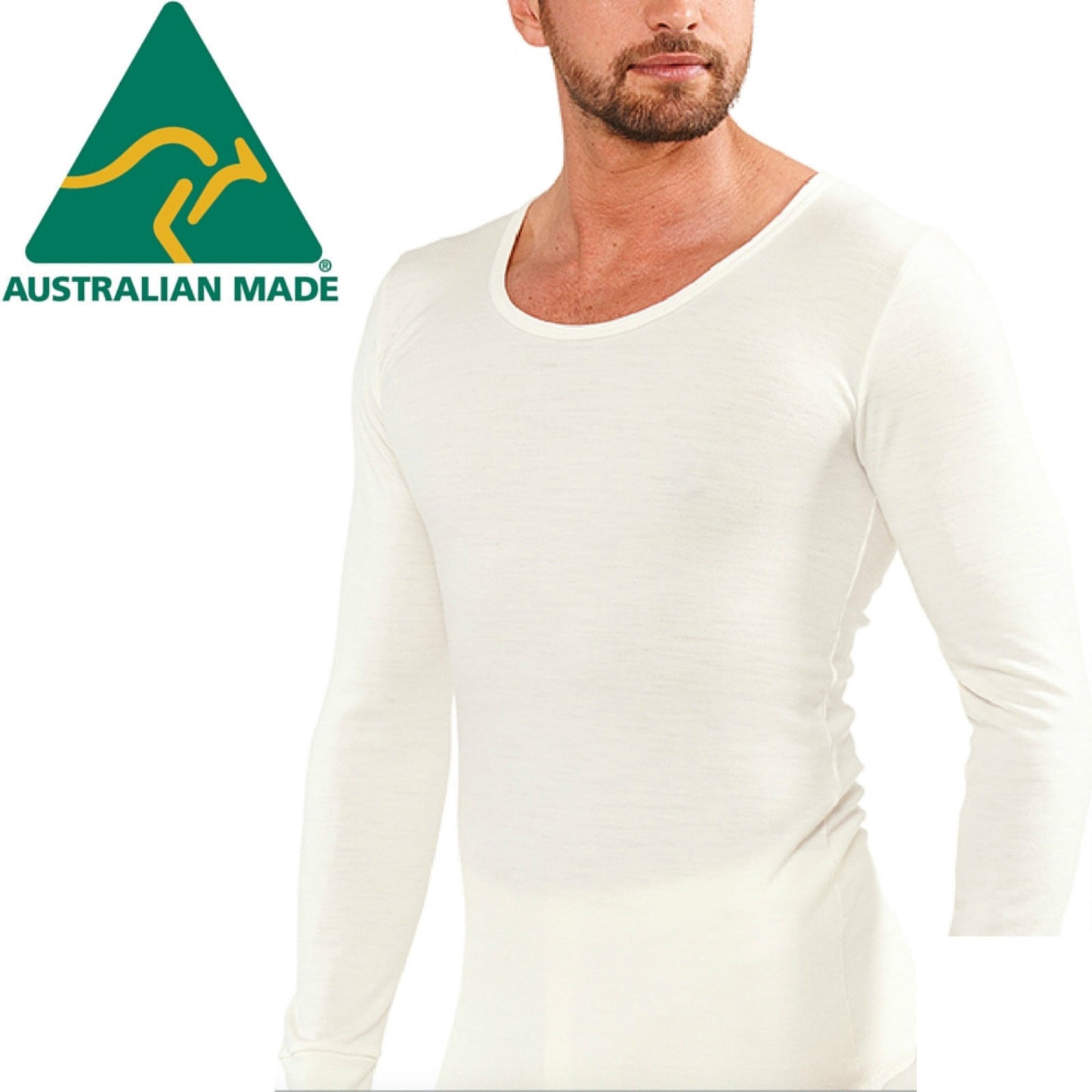 Mens THERMAL Long Sleeve Top Merino Wool Blend Underwear AUS MADE Thermals Warm - X-Large (105cm)