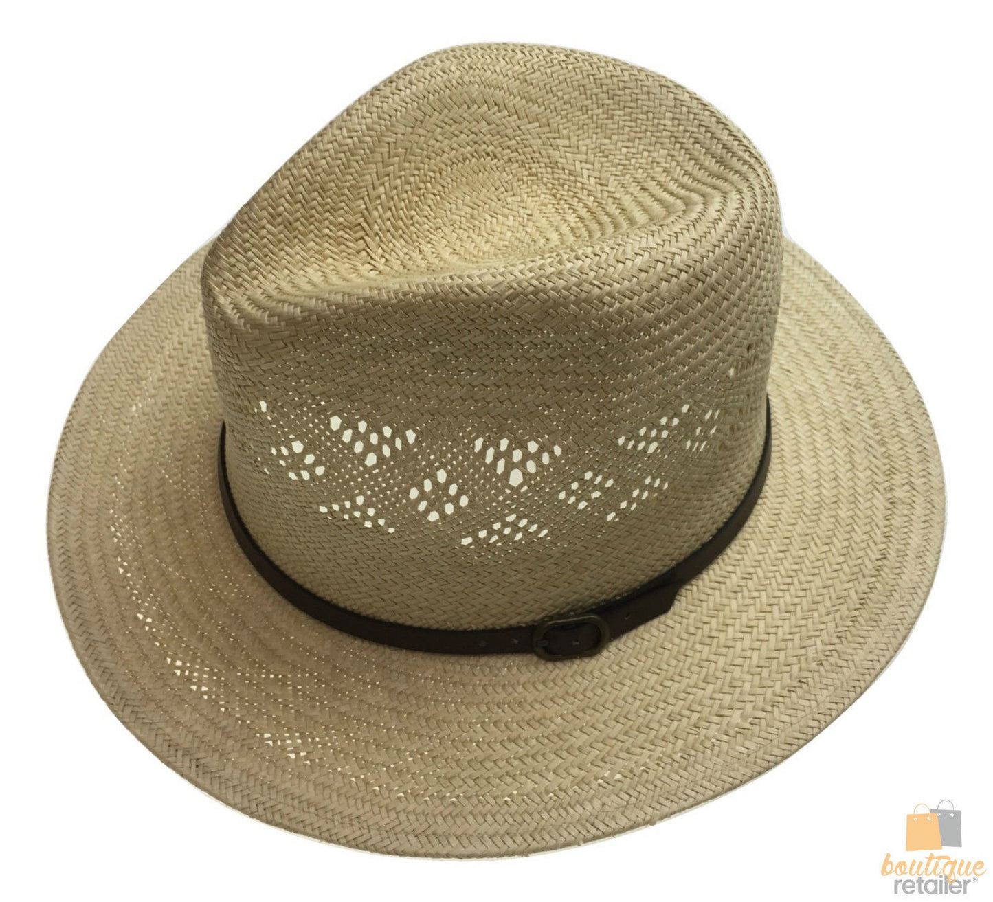 Natural STRAW PANAMA HAT FEDORA Summer Trilby Sun Summer Cap BR108 - 58cm