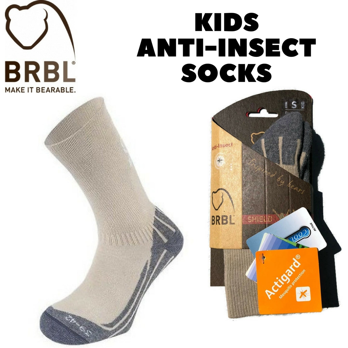 BRBL Anti Insect Repellent Socks Mosquito Mozzie Bugs Camp Kids - Beige - M