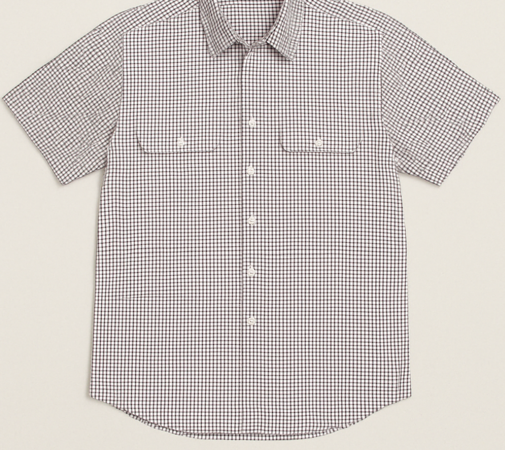 Bisley Mens Short Sleeve Check Shirt Checkered Cotton Blend Casual Business Work - Burgundy - M