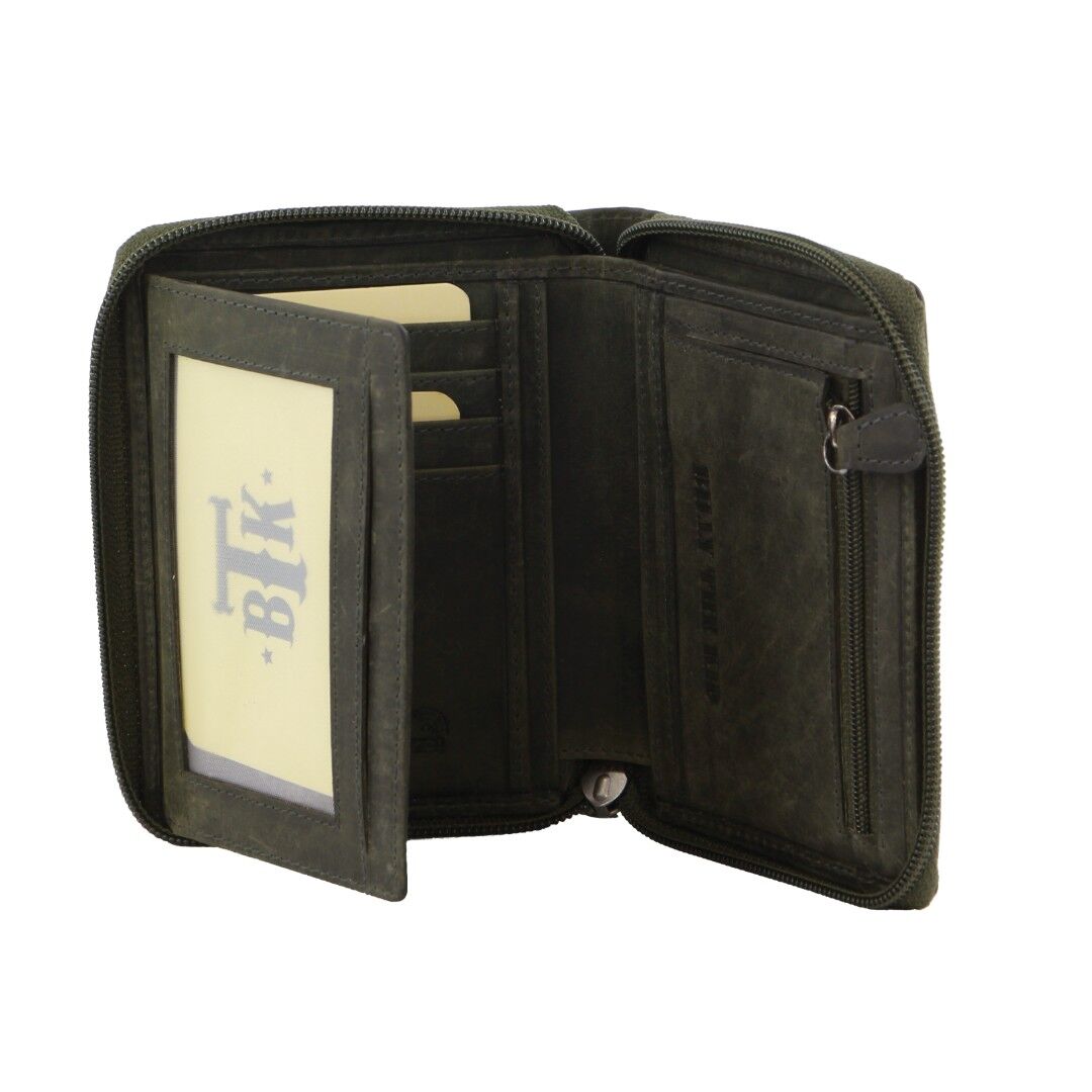 Billy The Kid Leather Wallet with Zip & Coin Pocket in Olive