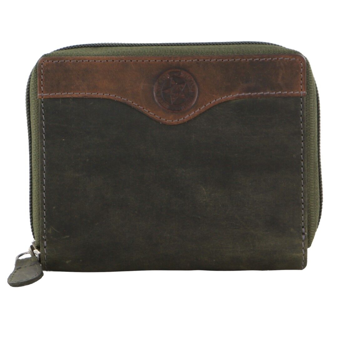 Billy The Kid Leather Wallet with Zip & Coin Pocket in Olive