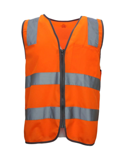 Hi Vis Safety Vest Reflective Tape Zip Up Workwear Pocket High Visibility in Orange