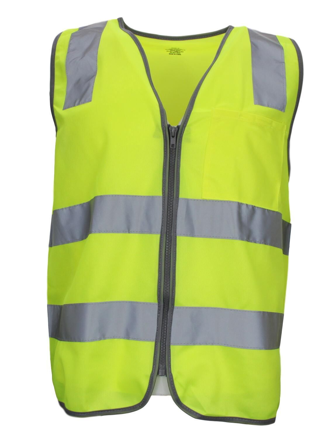 Hi Vis Safety Vest Reflective Tape Zip Up Workwear Pocket High Visibility in Yellow