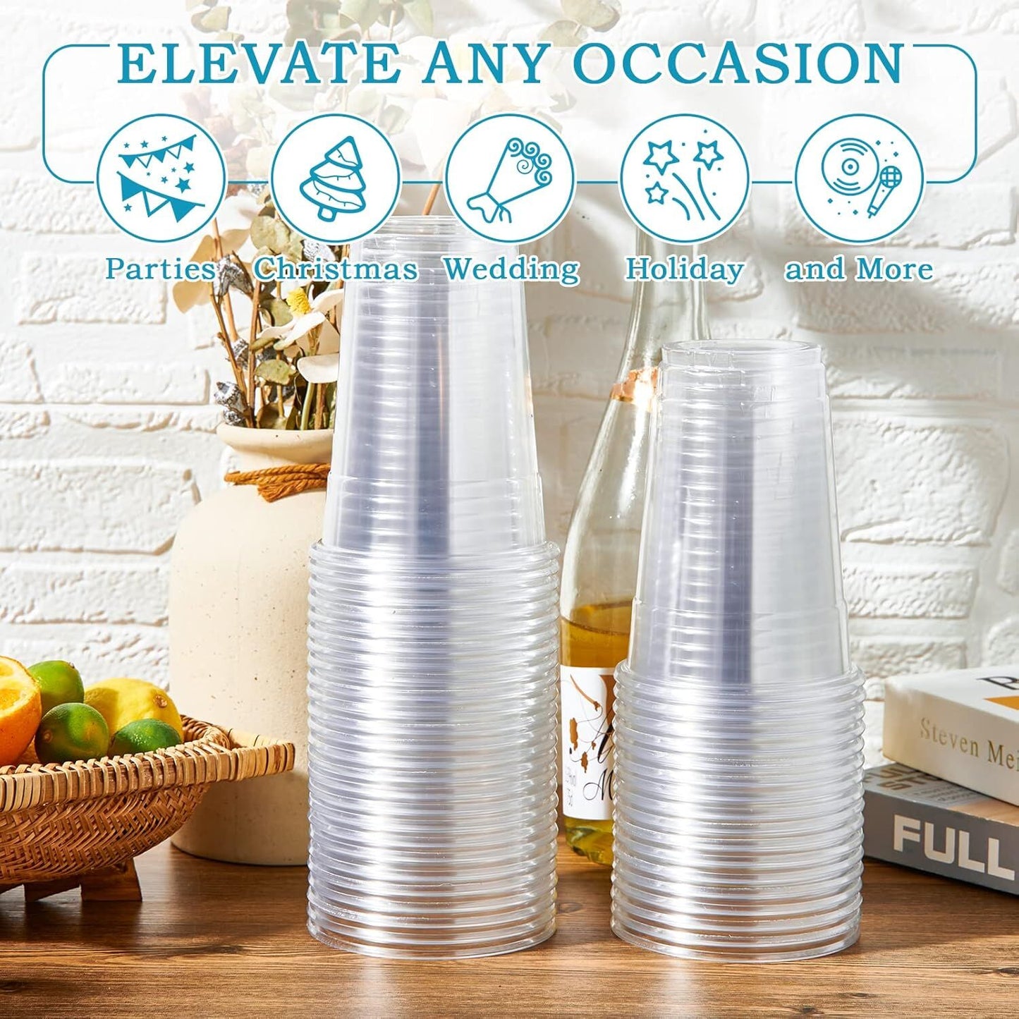 540x 16oz (480ml) Premium Plastic Clear Cups Extra Strong PET BPA Free