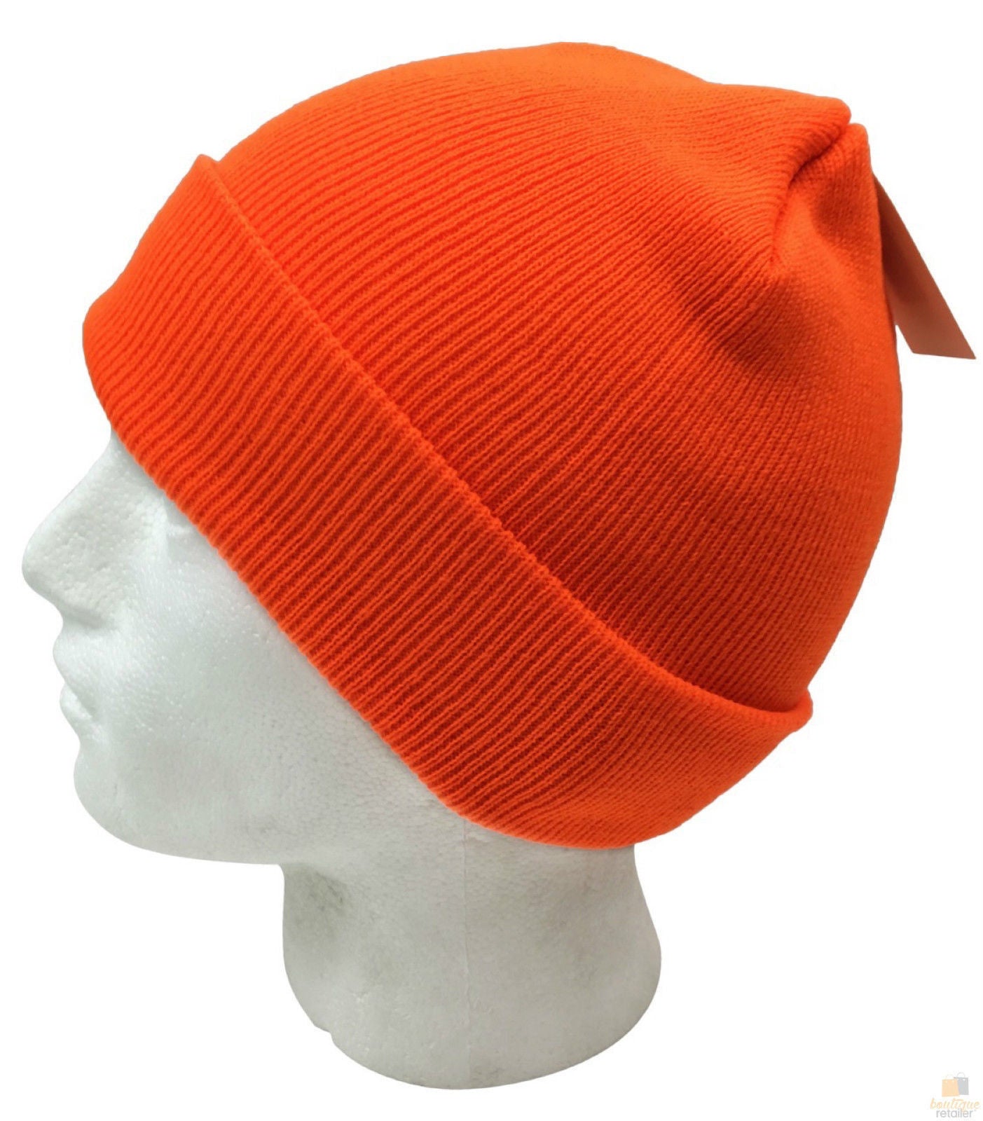 PLAIN FLURO BEANIE Hi Vis Unisex Winter Warm Hat Ski Party Costume Cap Knit - Fluro Orange
