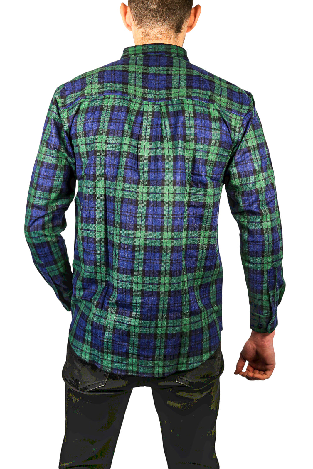 Mens Flannelette Long Sleeve Shirt 100% Cotton Check Authentic Flannel - Full Placket - Green - M
