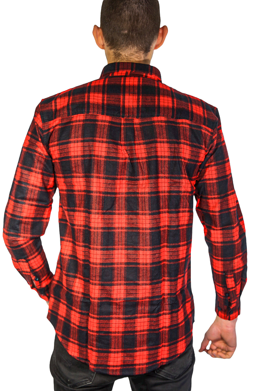 Mens Flannelette Long Sleeve Shirt 100% Cotton Check Authentic Flannel - Full Placket - Red - 8XL