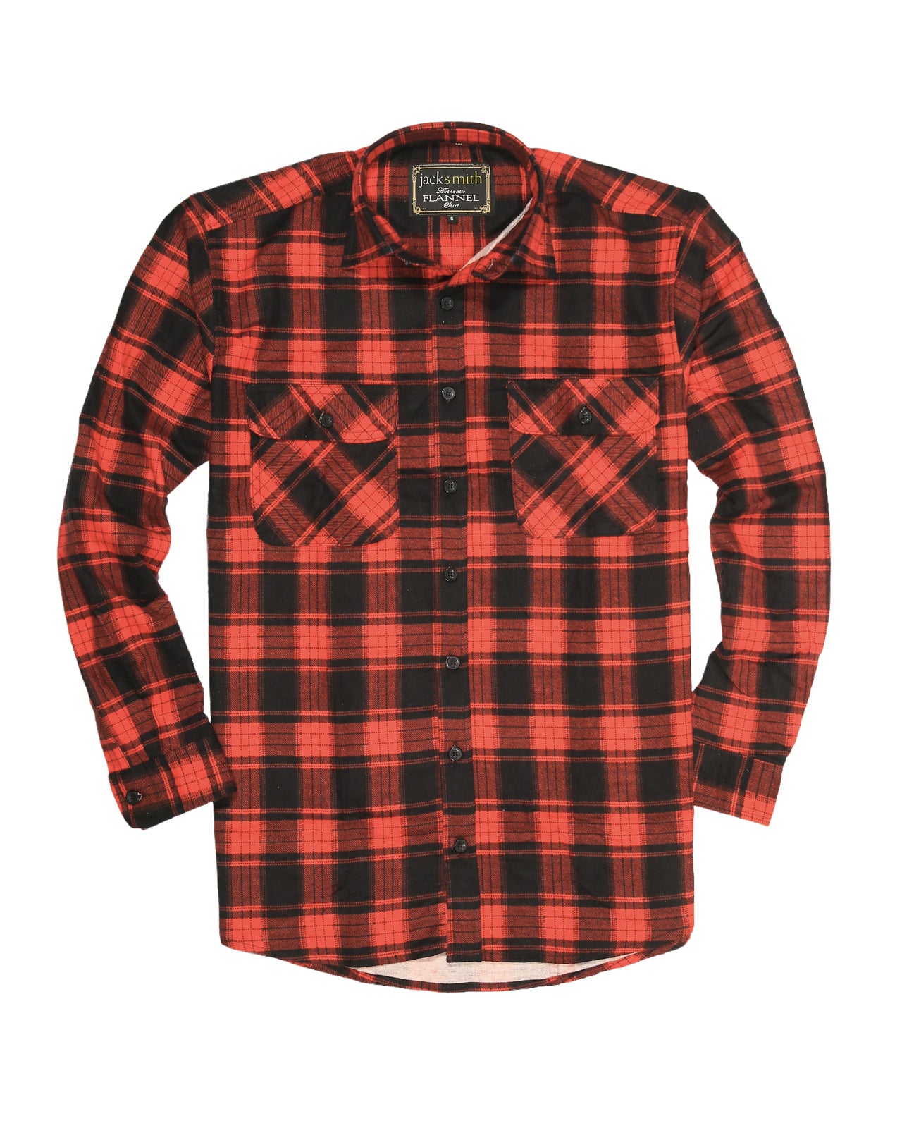 Mens Flannelette Long Sleeve Shirt 100% Cotton Check Authentic Flannel - Full Placket - Red - S