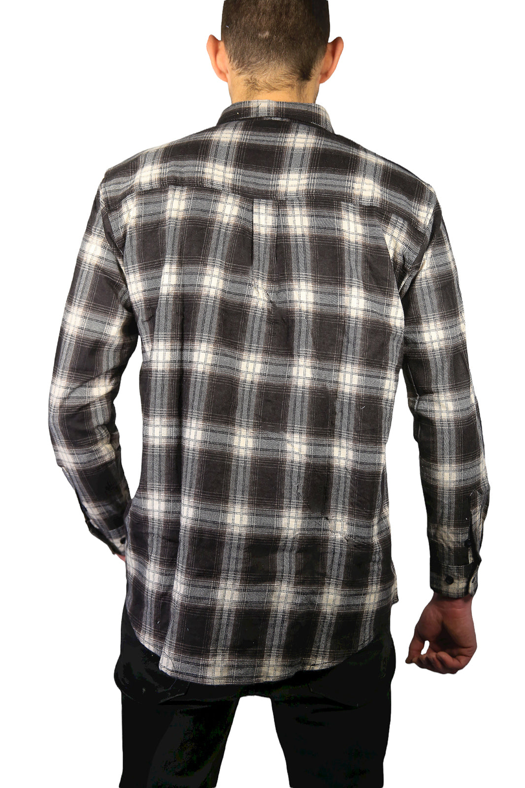 Mens Flannelette Long Sleeve Shirt 100% Cotton Check Authentic Flannel - Full Placket - Black - XXL