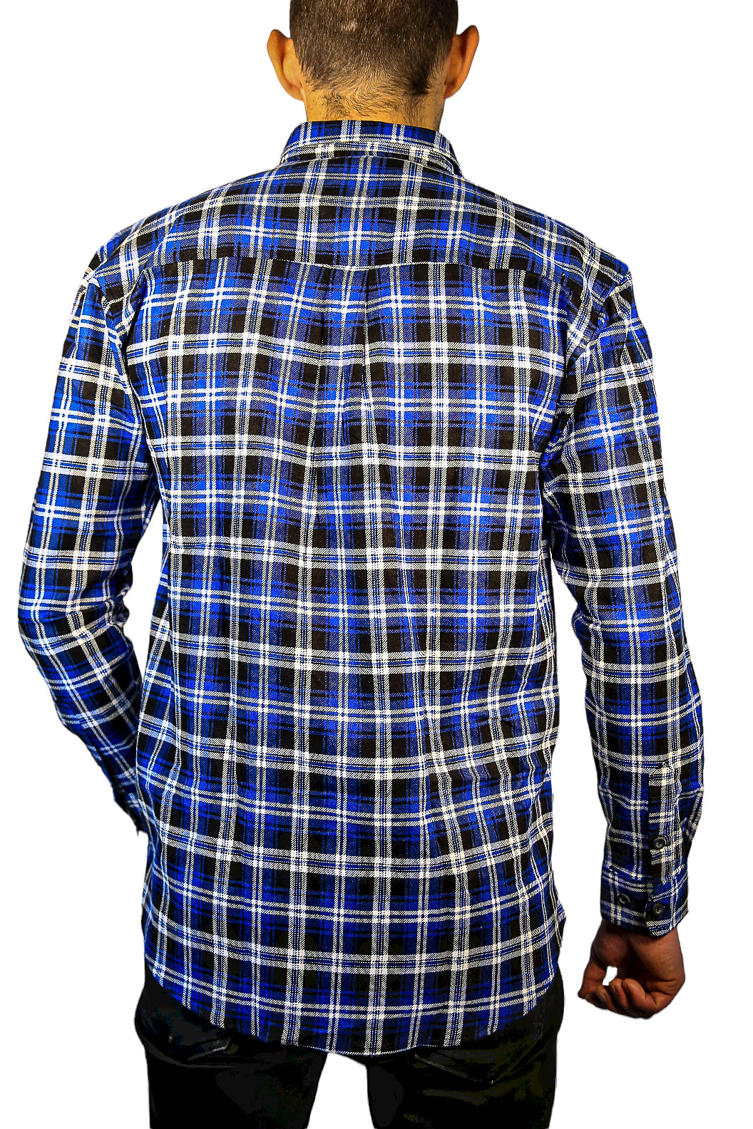 Mens 100% Cotton Flannelette Shirt Long Sleeve Check Authentic Flannel - Denim - L