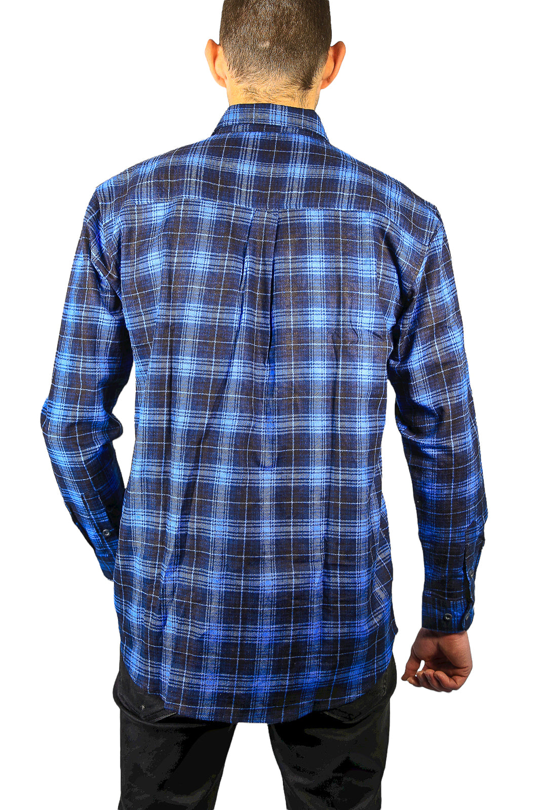 Mens 100% Cotton Flannelette Shirt Long Sleeve Check Authentic Flannel - Blue - 6XL