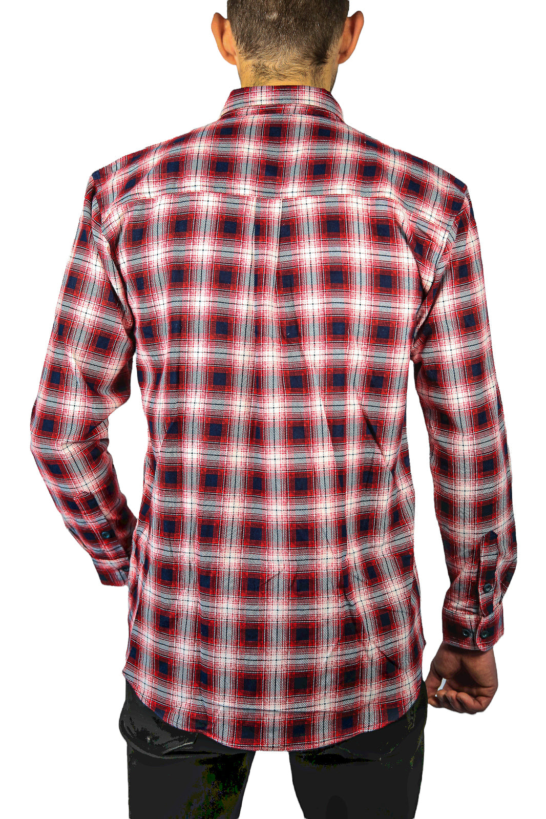 Mens 100% Cotton Flannelette Shirt Long Sleeve Check Authentic Flannel - Red/Navy - 7XL