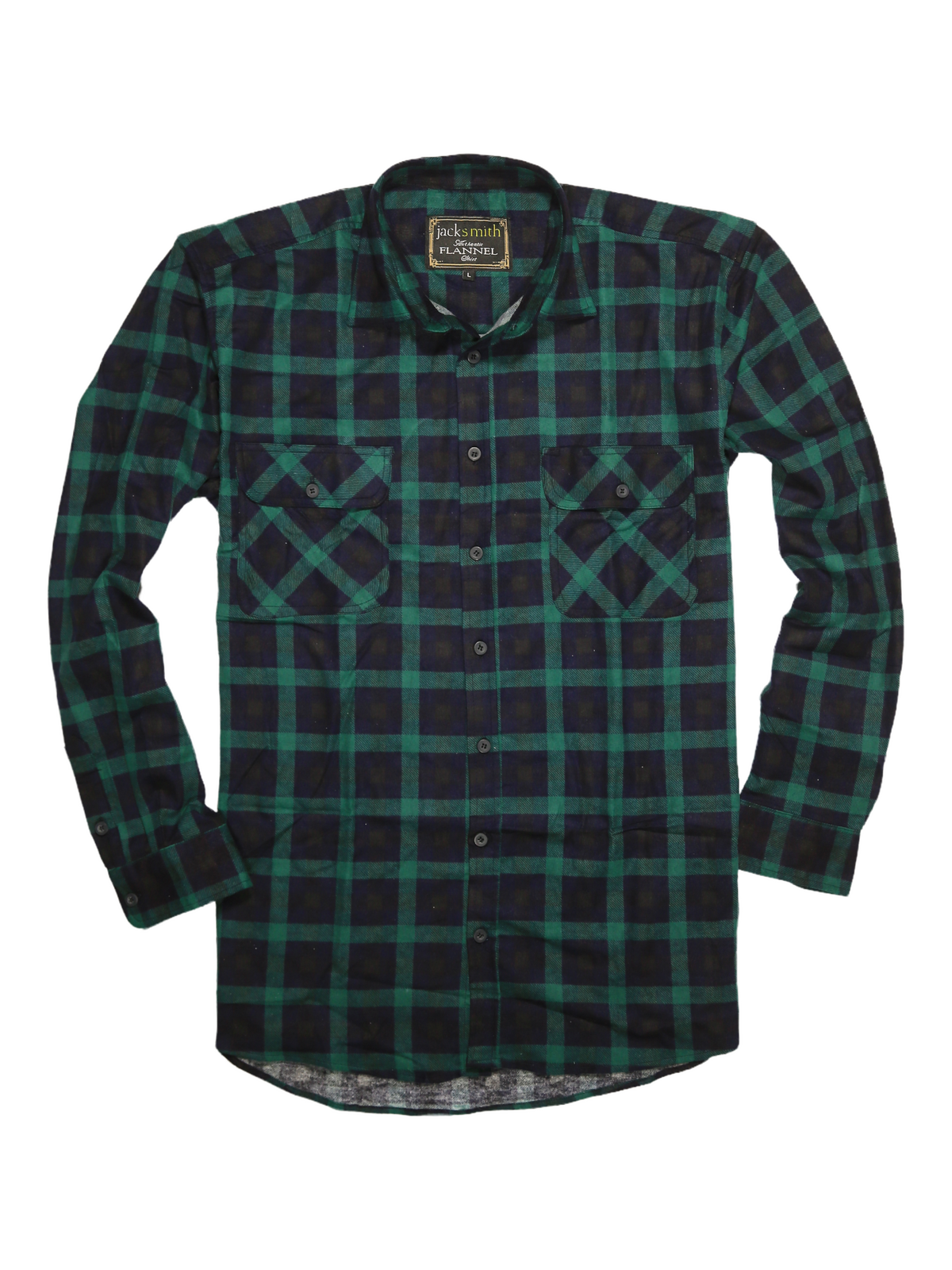 Mens 100% Cotton Flannelette Shirt Long Sleeve Check Authentic Flannel - Green/Navy - XXL