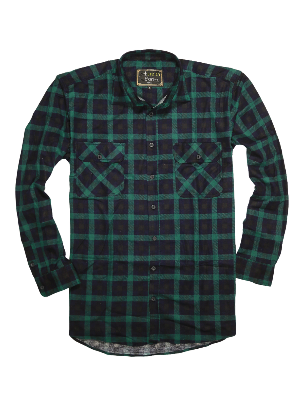 Mens 100% Cotton Flannelette Shirt Long Sleeve Check Authentic Flannel - Green/Navy - 6XL