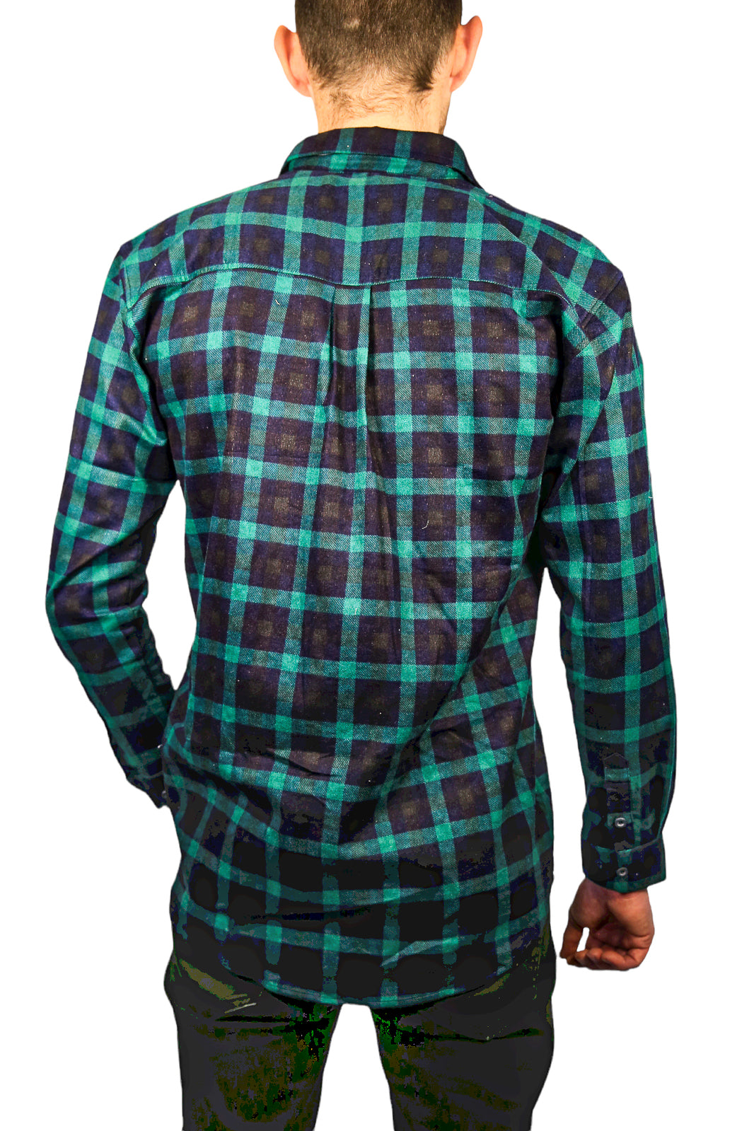Mens 100% Cotton Flannelette Shirt Long Sleeve Check Authentic Flannel - Green/Navy - 9XL