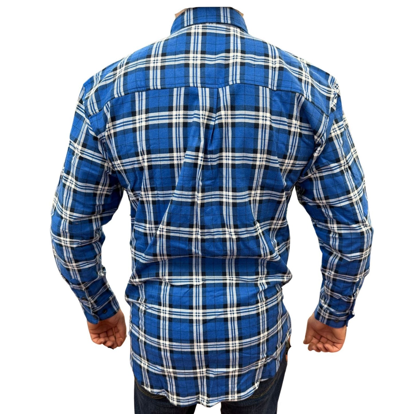 Mens Flannelette Long Sleeve Pullover Shirt 100% Cotton Flannel - Half Placket - Navy - 5XL