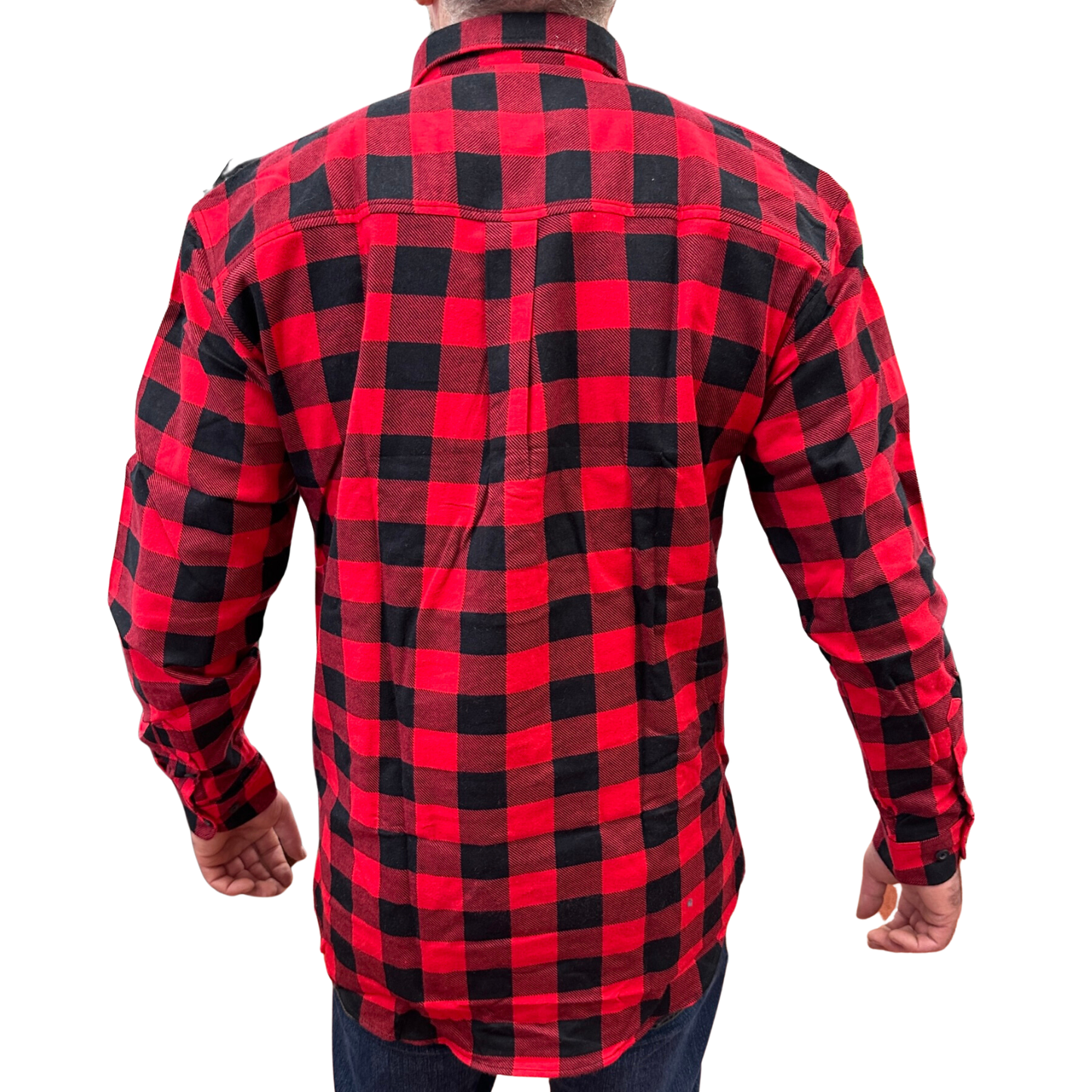 Mens Flannelette Long Sleeve Pullover Shirt 100% Cotton Flannel - Half Placket - Red/Black - 3XL