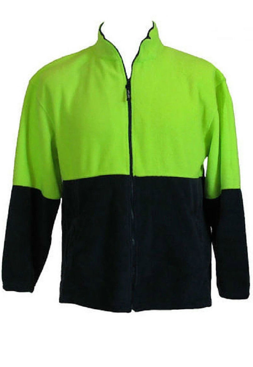 HI VIS POLAR FLEECE Jumper Full Zip Safety Workwear Fleecy Jacket Unisex - Yellow - L