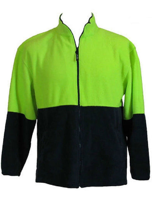 HI VIS POLAR FLEECE Jumper Full Zip Safety Workwear Fleecy Jacket Unisex - Yellow - XXL