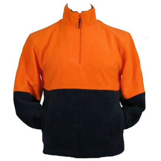 HI VIS POLAR FLEECE Jumper 1/2 Half Zip Safety Workwear Fleecy Jacket Unisex - Orange - S