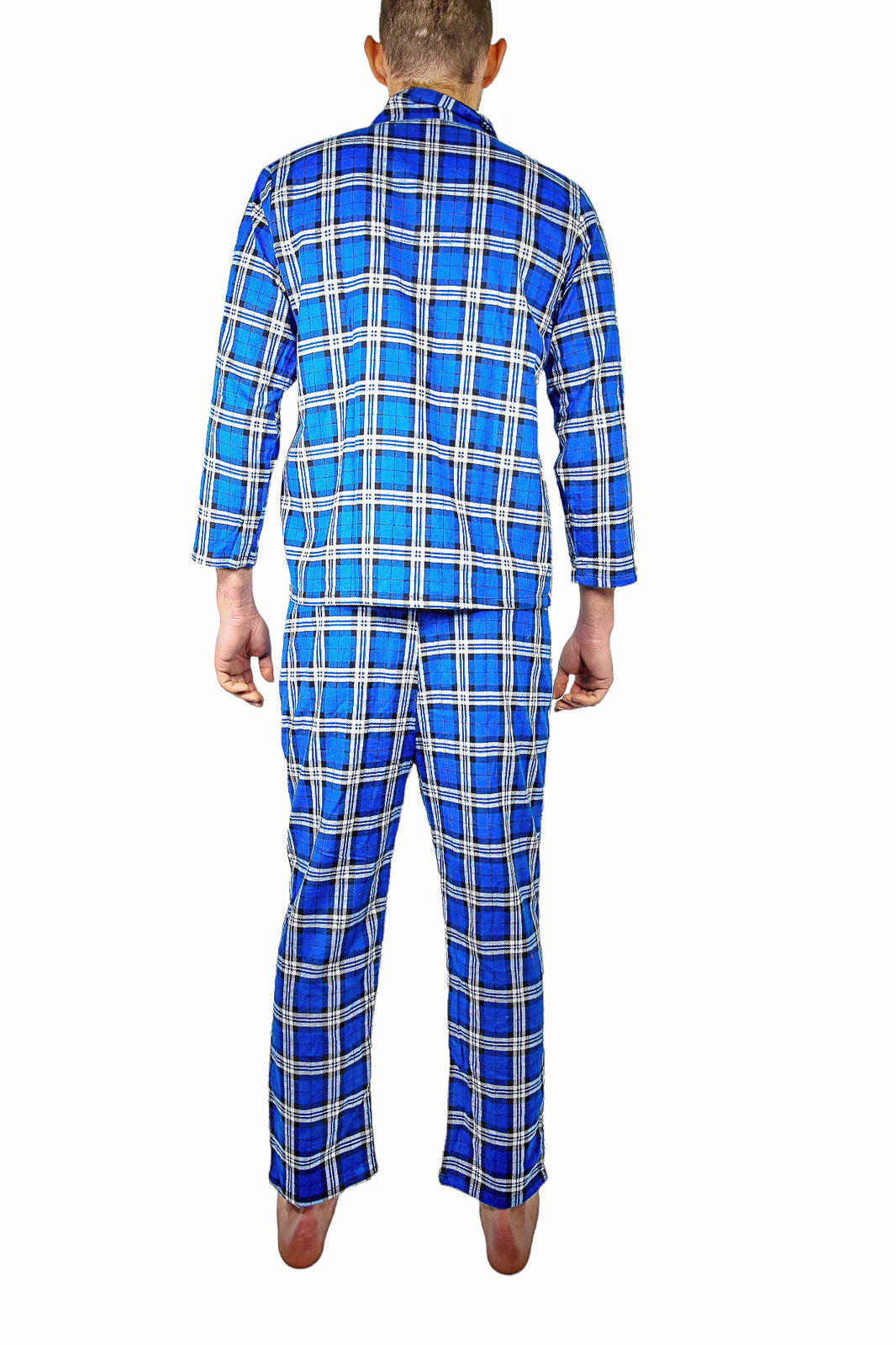 Mens Flannelette Pyjama Set Sleepwear Soft 100% Cotton PJs Two Piece Pajamas - Blue - 3XL