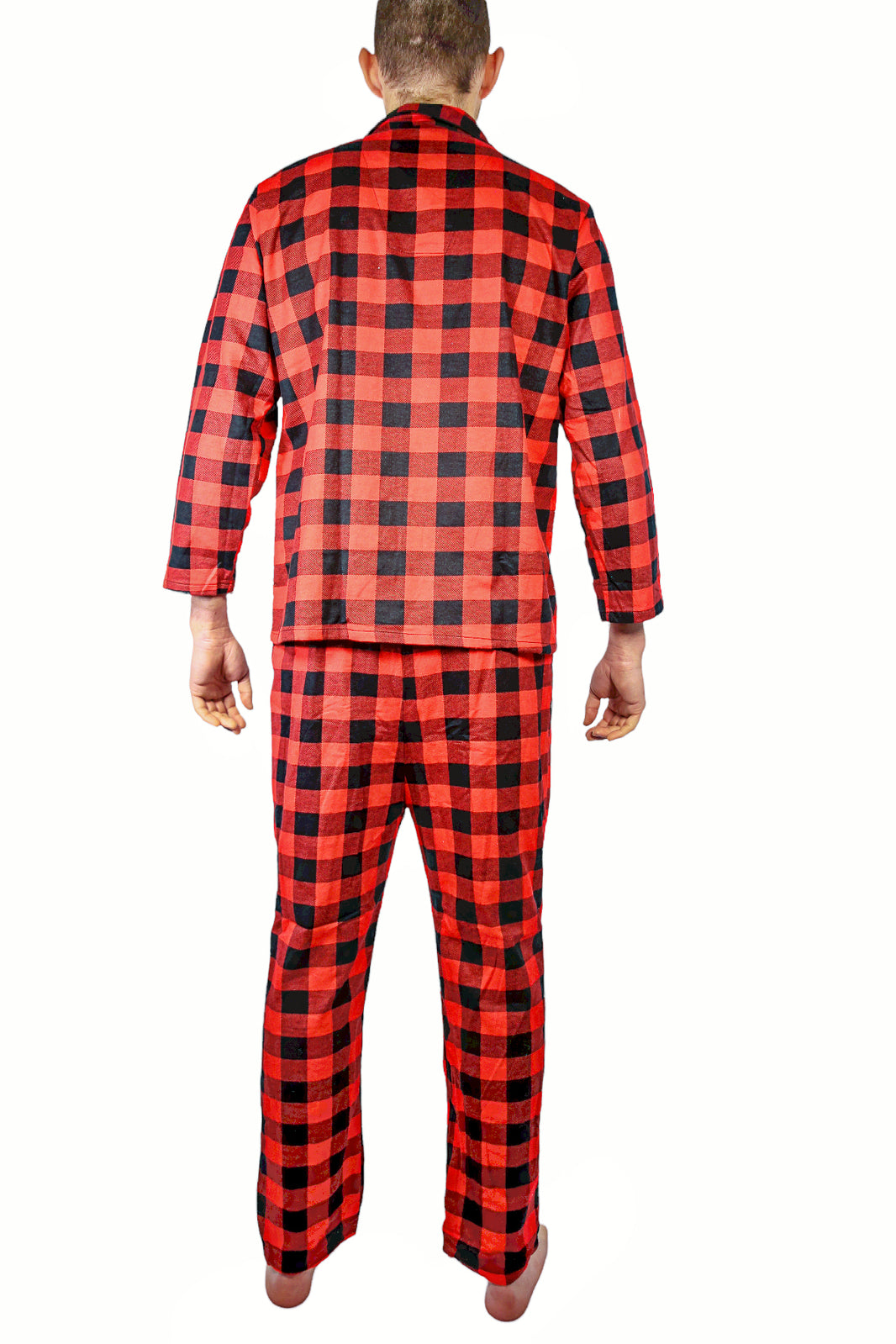 Mens Flannelette Pyjama Set Sleepwear Soft 100% Cotton PJs Two Piece Pajamas - Red - 3XL