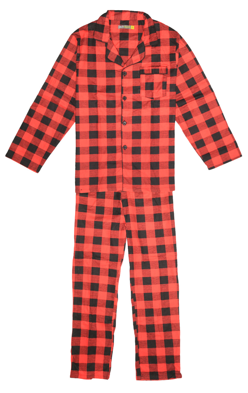 Mens Flannelette Pyjama Set Sleepwear Soft 100% Cotton PJs Two Piece Pajamas - Red - XXL