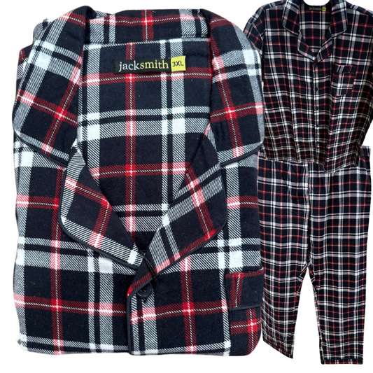 Mens Plus Size Flannelette Pyjamas 100% Cotton PJs Set Top Pants in Red Check - 3XL