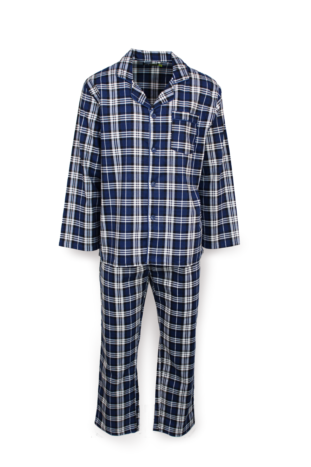 Mens Flannelette Pyjama Set Sleepwear Soft 100% Cotton PJs - Blue Check - XXL