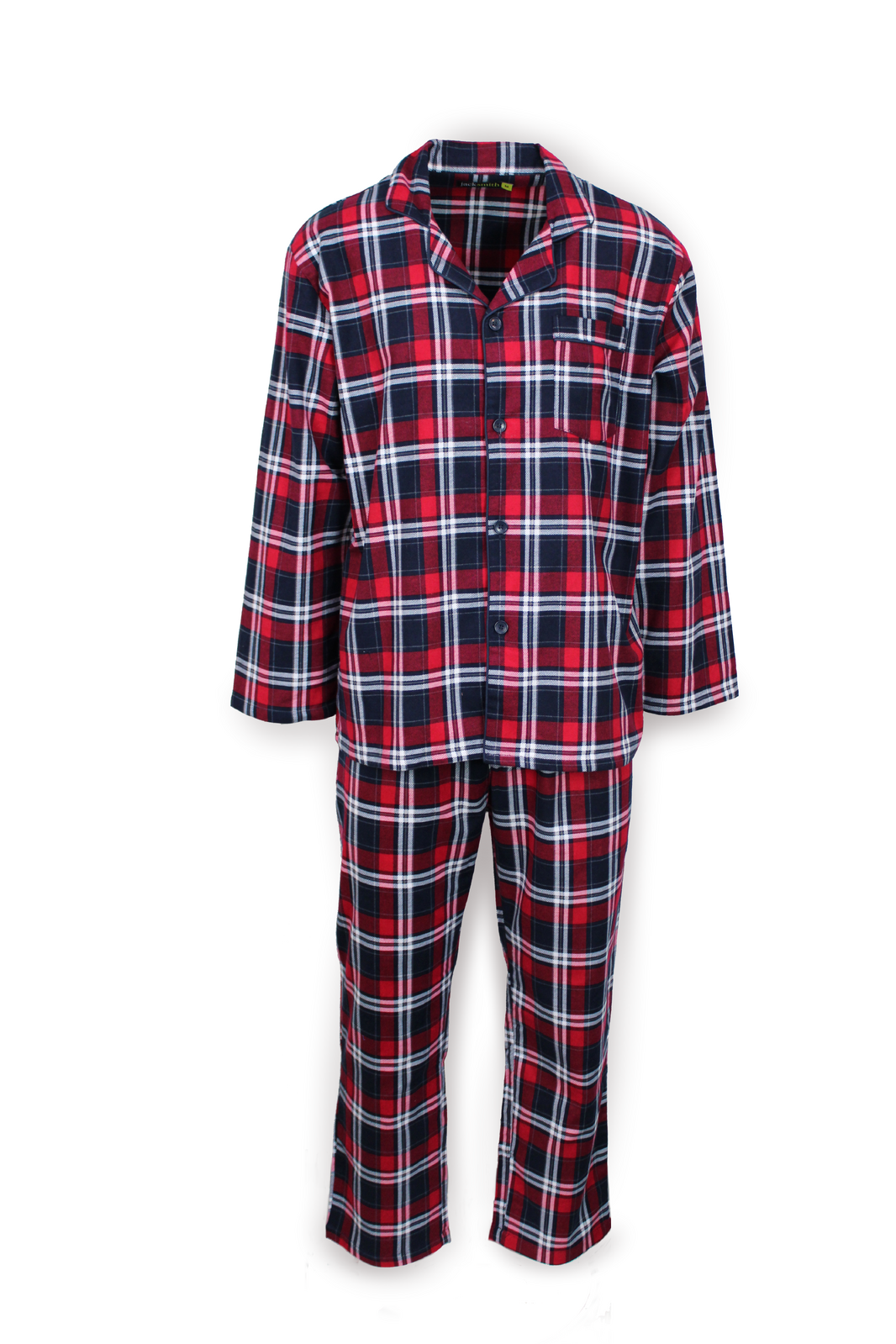 Mens Flannelette Pyjama Set Sleepwear Soft 100% Cotton PJs - Navy/Red - 7XL