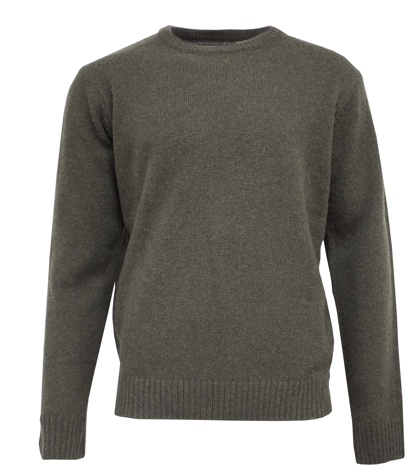 Mens Shetland Ragg Wool Crew Round Neck Knit Jumper Pullover Sweater Knitted - Olive - S
