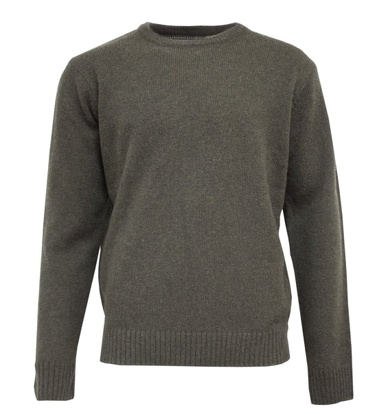 Mens Shetland Ragg Wool Crew Round Neck Knit Jumper Pullover Sweater Knitted - Olive - S