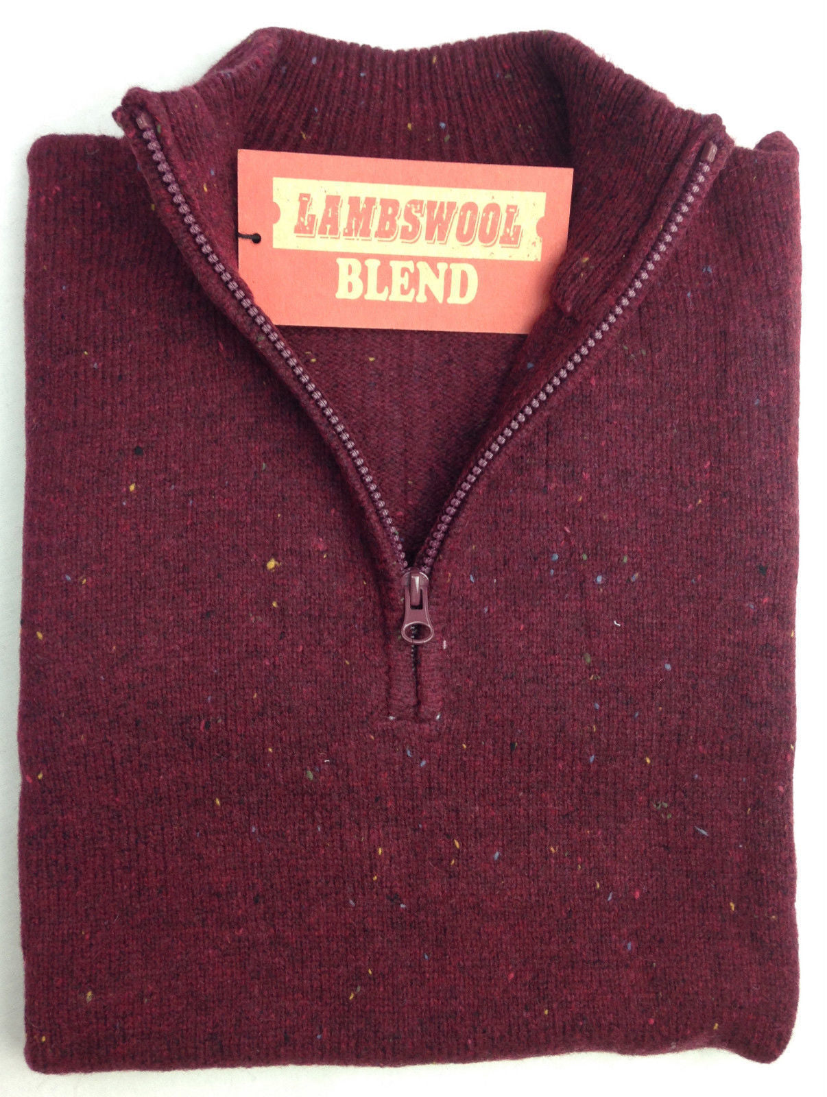 LAMBS WOOL KNIT JUMPER Pullover Mens Sweater Knitted Half Zip Crew Neck S-XXL - Half Zip - Deep Red (31) - M