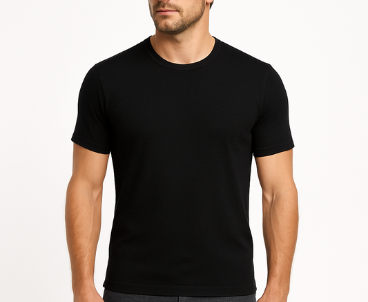 Mens 100% Pure Merino Wool Crew Neck Short Sleeve Top T Shirt Thermal Underwear - Black - X-Small (85cm)