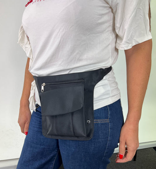 Milleni Waist Bag Utility Travel Belt Bum Bag Adjustable Strap w/ Zipper in Black