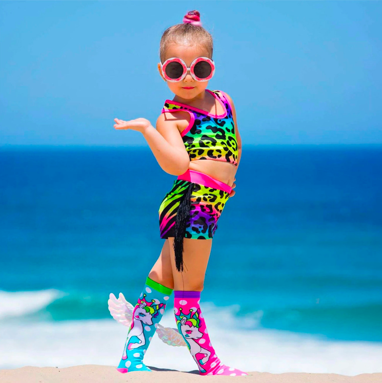 MADMIA Flying Unicorn Toddler Long Knee High Socks - Girl's Pair - Pink/Blue