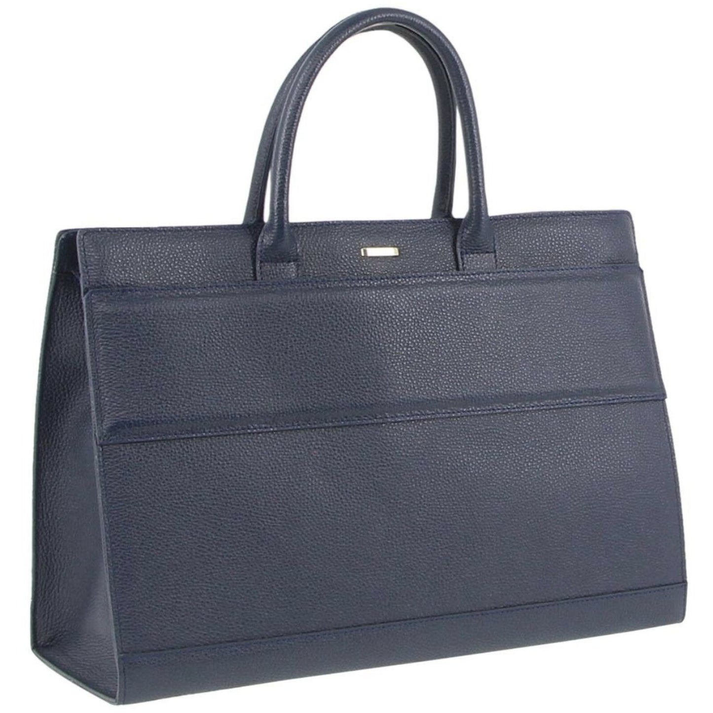Morrissey Italian Structured Leather Tote Unisex Computer Bag Handbag - Navy