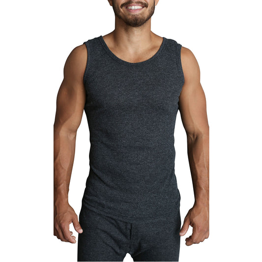 Mens THERMAL Merino Wool Blend Singlet Top Sleeveless Warm Underwear - Black - L