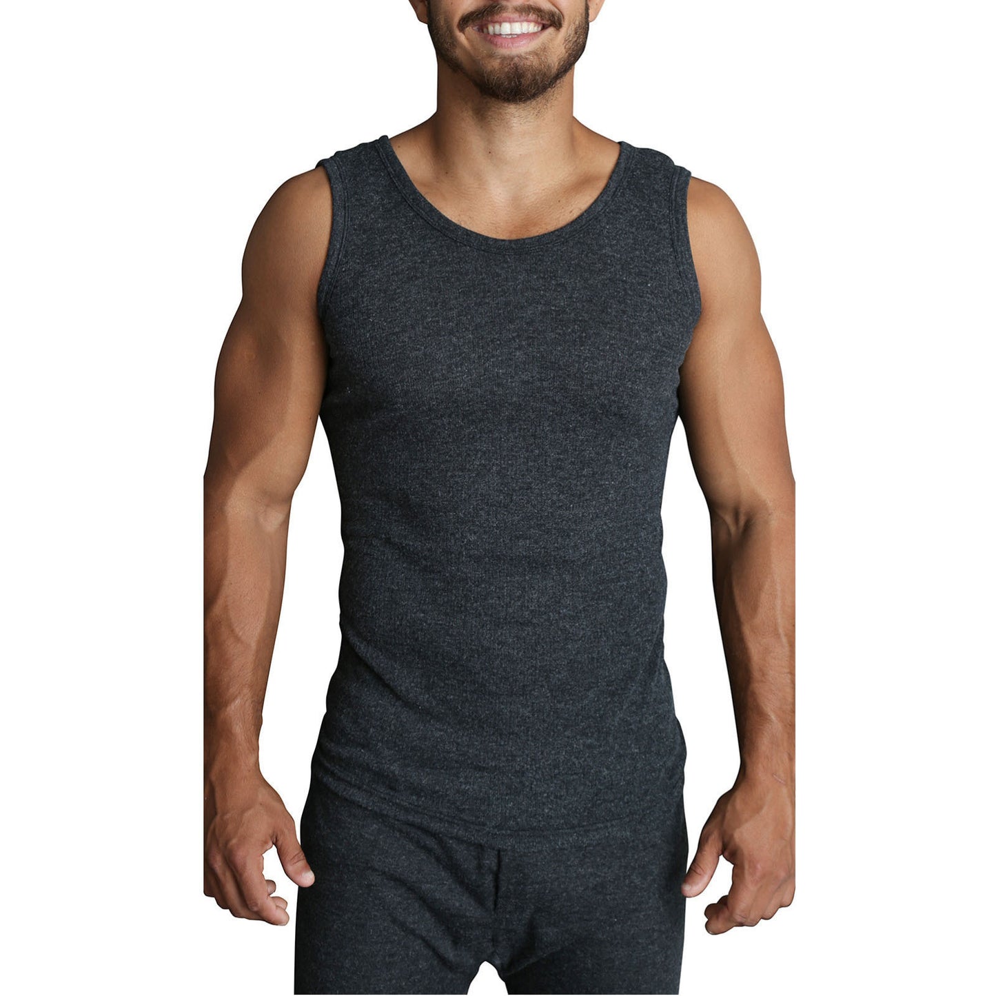 Mens THERMAL Merino Wool Blend Singlet Top Sleeveless Warm Underwear - Black - M